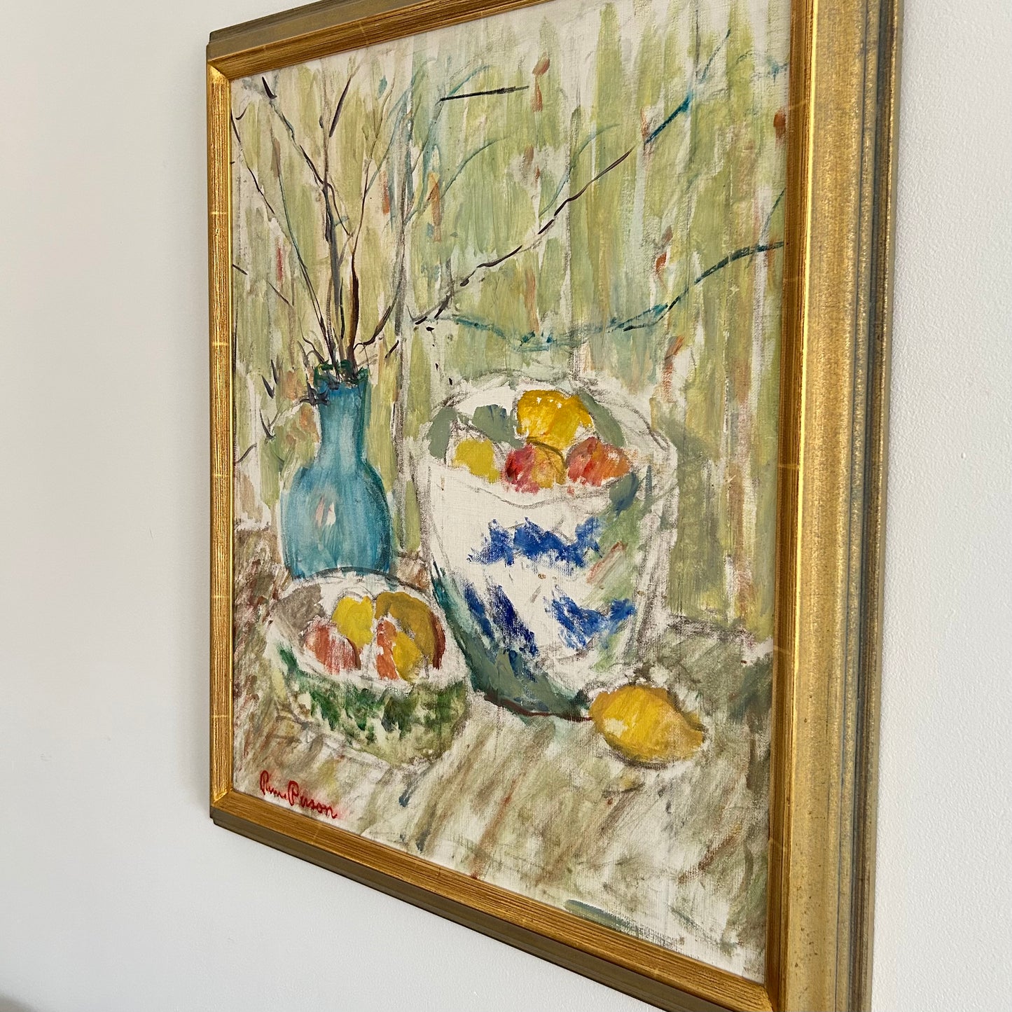 Blue vase and apples